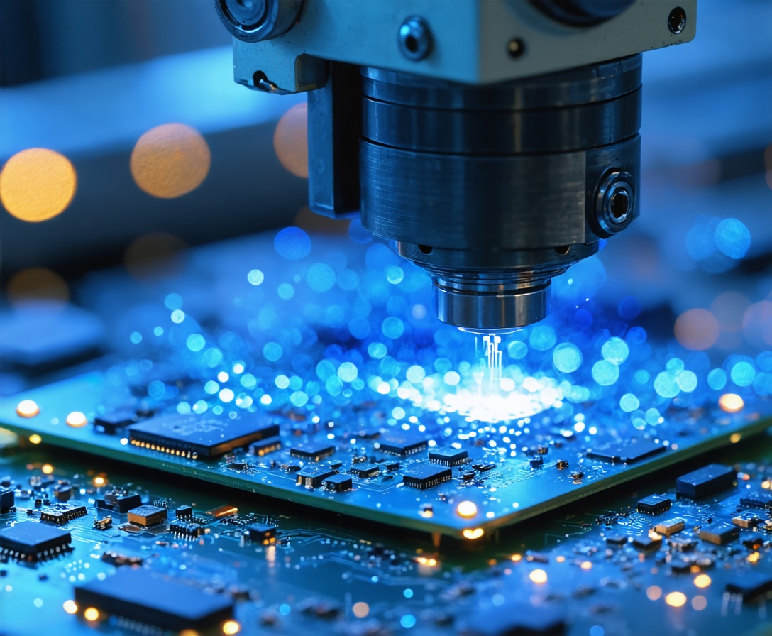 Precision robotic arm representing high-tech automation and circuit board assembly